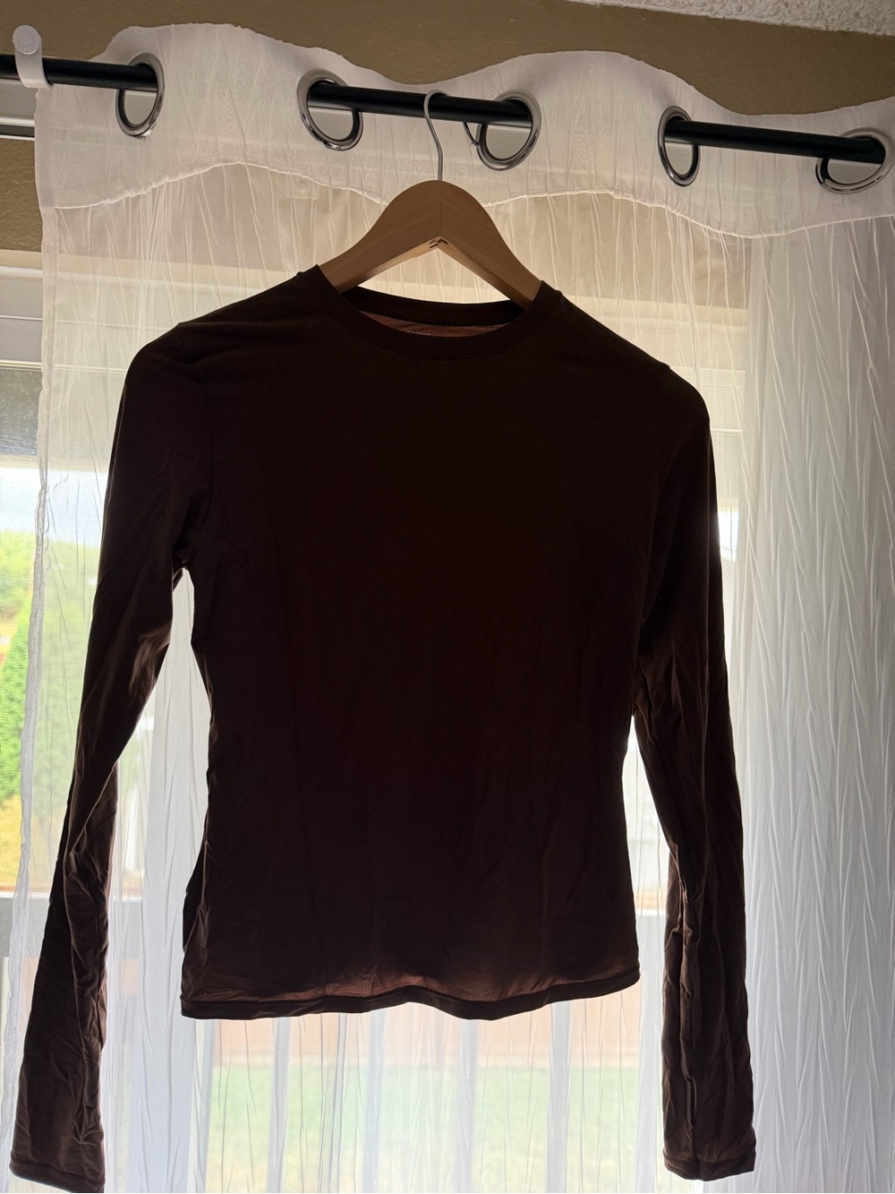 SKIMS Long Sleeve Crewneck Top - Chocolate